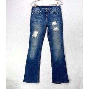 Vintage True Religion Jeans Women 28 Blue Boot Cut Distressed Rhinestones Y2K
